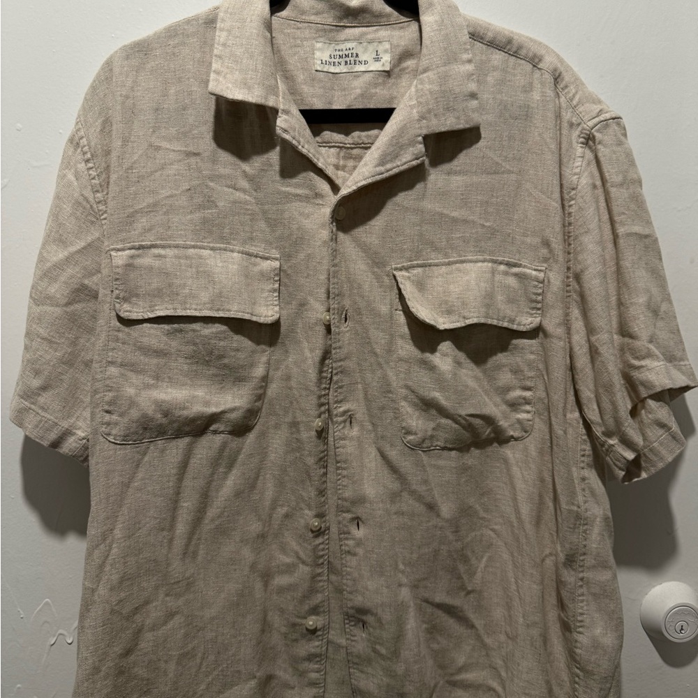 Abercrombie & Fitch Tan Linen Blend Camp Collar Shirt